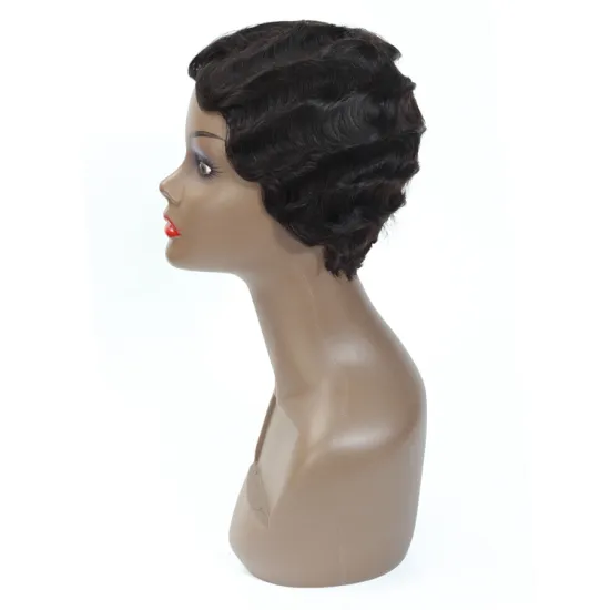 1b# Short Finger Wave Wigs For Women Remy Real Hair Pixie Cut Wig Machine Made Short Human Hair Wigs