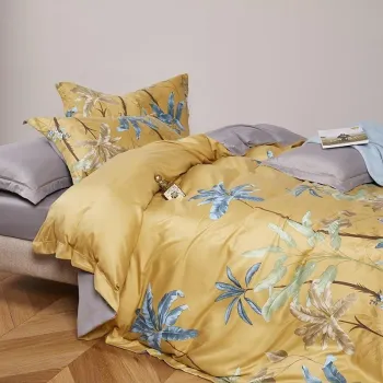 Botanical Duvet Cover Set Tree Leaves Birds printed Bedding set Soft Bed Sheet 100%Cotton Soft Breathable Full Queen size 4Pcs