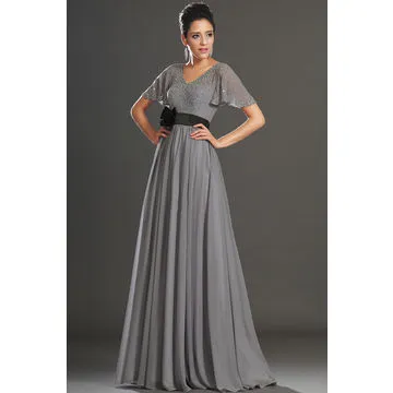 Evening dresses, full length, short sleeves, chiffon