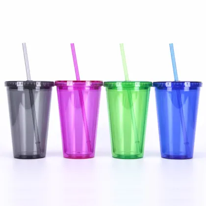 Double Walled Clear Plastic Straw Cup