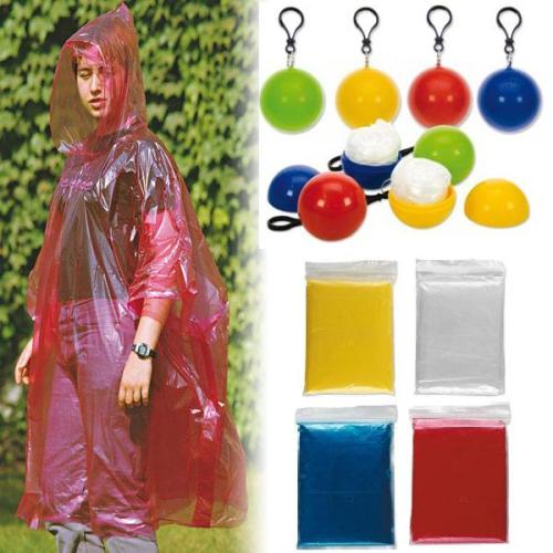 PE disposable rain poncho in colorful ball