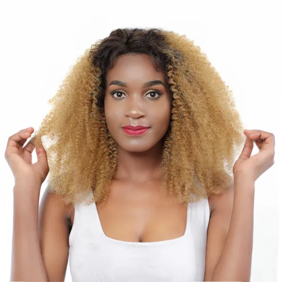 X-TRESS Fashion Style Virgin Indian Human Hair Lace Frontal Wigs Afro Kinky Ombre Brown Color Long Hair Wig For Women Soft Wig