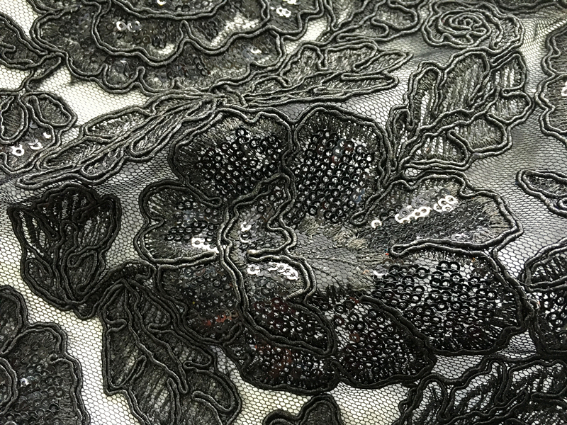 Cord Embroidery Fabric With Sequins