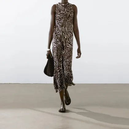 Women's casual island vacation style hanging print sleeveless dress