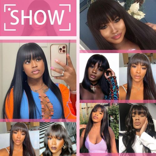 Straight 5X5 Lace Wigs with Bangs