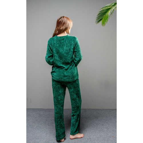 Conjunto de pijama sólido verde de lã macio