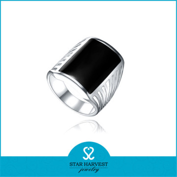 Promotional black silver agate ring with 2 days delivery
