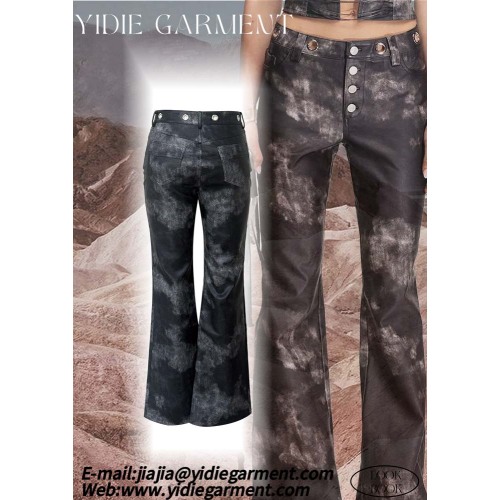 Distressed Faux Leather Low Rise Fit Flared Pant