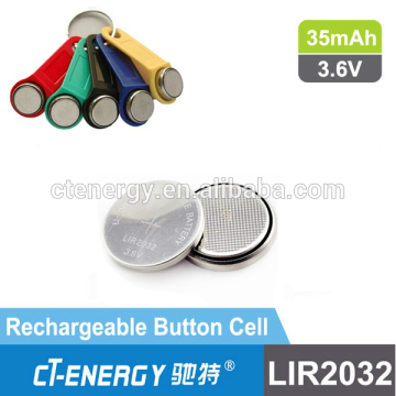 3.6V Key Cell Battery LIR2032 Rechargeable battery