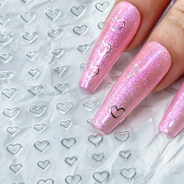 Leidankou 3D Heart-Shaped Nail Stickers - Black, Silver, Gold for Nail Art Decoration