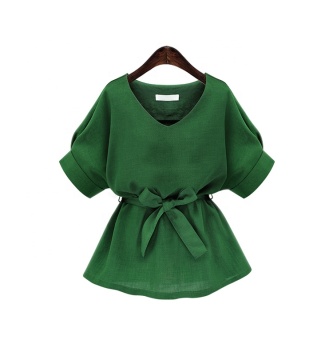 Γυναίκα V-neckline self tie self sleeve μπλούζα