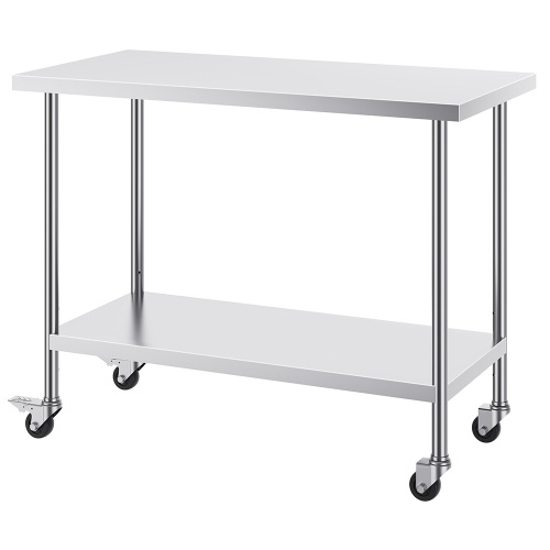 stainless steel table heavy duty Two Layer Stainless Steel With Backplash Work Table Supplier