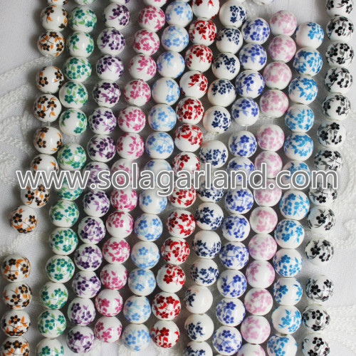 Charms de perles d&#39;espacement de porcelaine ronde en céramique de motif de fleur