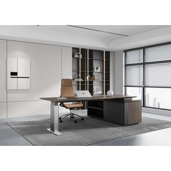 Modern height adjustable desk in office setting