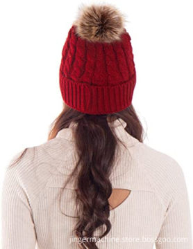 Beanies with Pom Slouchy Knit Cuffed Caps