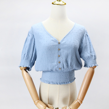 Fashion V Neck Puff Sleeve Short Sleeve