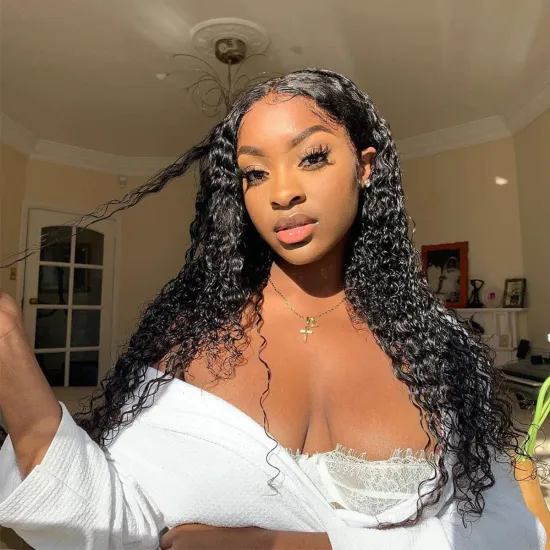 BIS 22 24 Inch 13x4 curly deep wave lace front wigs human hair wave Brazilian water for black woman 150 density front wig