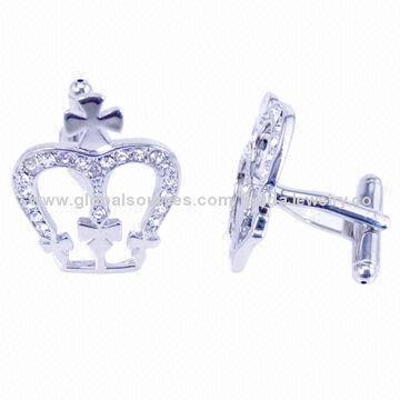 Crystal Cufflinks, Made of Brass and Crystals, OEM and Small Orders Welcomed