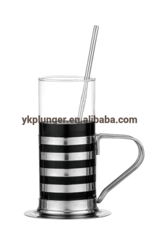Irish coffee mug and glass cup fruit juice