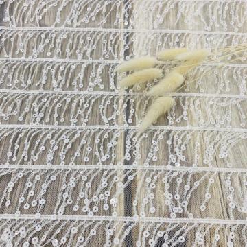 100% Polyester Natural Chalk White Spangle Embroidery Fabric