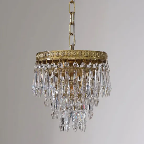 Antique Art Deco Crystal Glass 3 Tier Chandelier