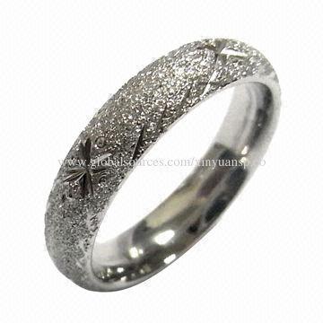 Shiny Dull Polished Steel Ring, Made of Stainless, Pearl and Zircon
