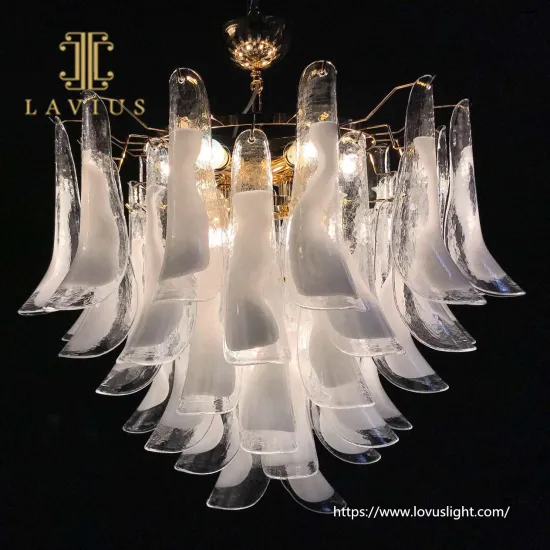 White-gray gradient petal shape modern design glass chandelier & pendant light for villa living room bedroom