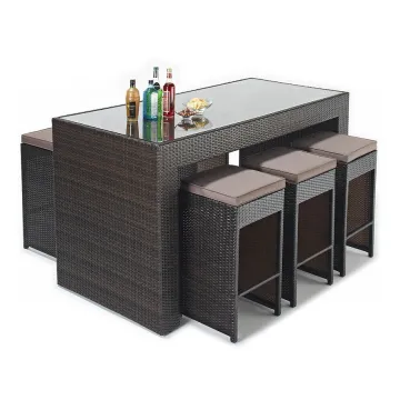 Outdoor Rattan Table and Stool Dining Set for Patio and Bar