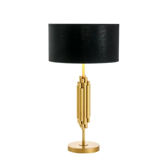 Modern Table Lamp with Metal Base and White/Black Linen Shade: Elegant Bedroom and Living Room Lighting Solution