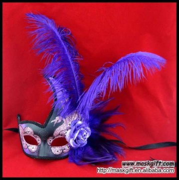 Beautiful Long Ostrich Feather Purple And Black Party City Funny Mask For Halloween
