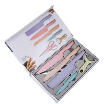 Hot Sale Wheat Straw 6-Piece Makaron Color Stainless Steel Kitchen Knife Set