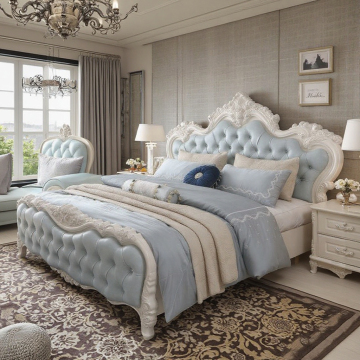 European Style Luxury Princess Wooden Bed Frame for Home Use