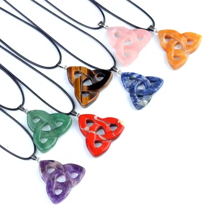 38MM Natural Crystal Irish Celtic Knot Stone Pendant Gemstone Hollow Irish Celtic Knot Charm Pendant Silver Findings