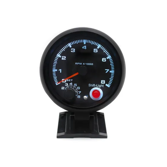 Universal 3.75 Inch LED Tachometer with 7 Color Display, 0-8000 RPM, Black Case and Rim - Car Meter