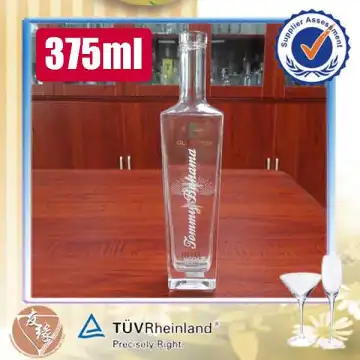 Hot selling cork top flat rectangel 375ml clear glass liquor bottle