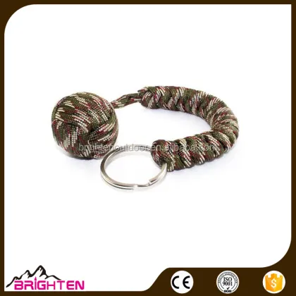 Outdoor Braid Paracord Monkey Fist Self-Defense Keychain with Steel Ring