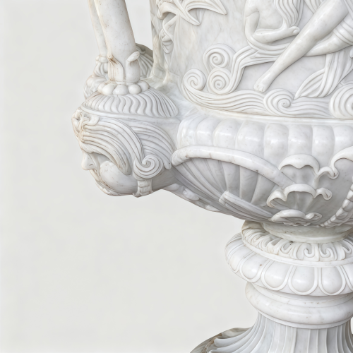 White Marble Vase with Mythological Designs and Handles