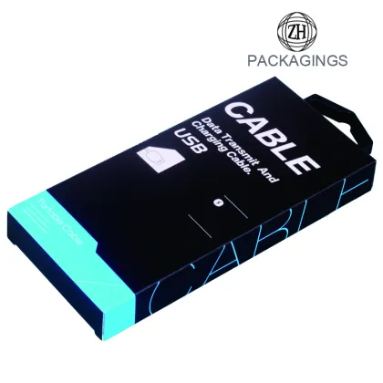 Paper data cable packaging box with a hook