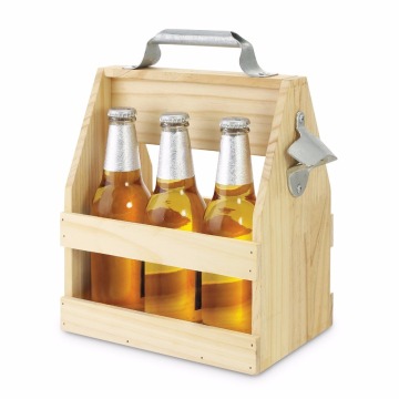 Six Pack Beer Wooden Caddy With Bottle Opener