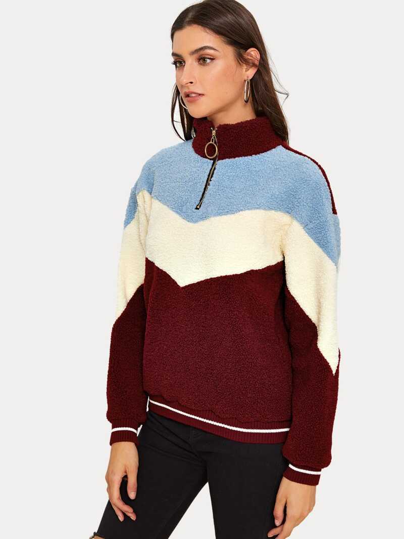 Zipper Collision Color Sherpa Jacket