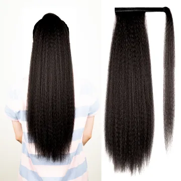 AliLeader Fluffy Natural Afro Yaki Straight Ponytail Thick Soft Kinky Curly Synthetic Hair Ponytail For Women