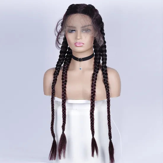 wholesale 4 Twist Lace Front Synthetic Braid Wig Black Four Braids Wigs Long Braided Wig with Baby Hair for Women 32 Inches