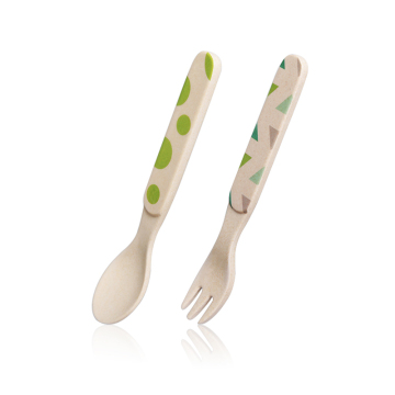 Biodegradable Wholesale Bamboo Fiber Bambou Fibre Kid Dinnerware Flatware Spoon And Fork For Baby And Toddler