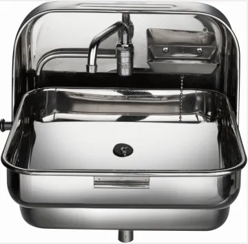 GR-595 RV Boat SS Folding Sink with Integrated Faucet 370*390*180/375mm