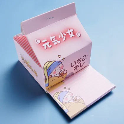 Cute Milk Box Memo Pad with Creative Sticky Notes for School and Diary Use