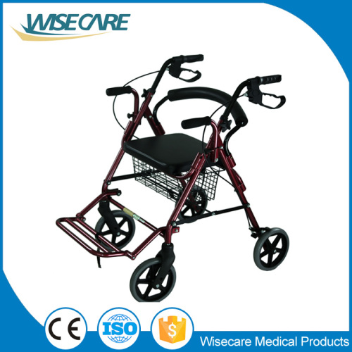 Aluminum Foldable Transport Rollator With Extra Wide Seat