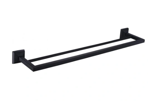 "Rail de toalla doble de pared negra mate: ideal para la decoración del baño" "Matte Black Wall Mounted Double Towel Rail: ideal for bathroom decoration"