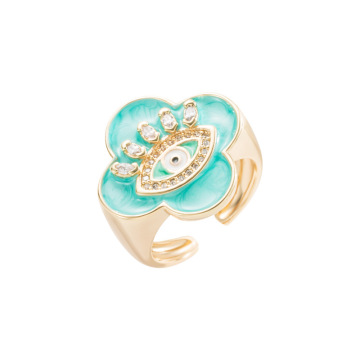 Aqua Four Leaf Shape Fashion Jewelry for Young Adults - Personalized Eye Rings
