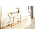 Mesa moderna de consola de vidrio gris con marco de oro