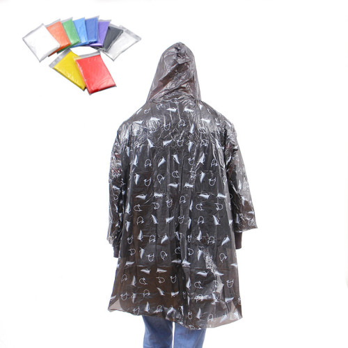 allover printed logo disposable plastic LDPE rain poncho
